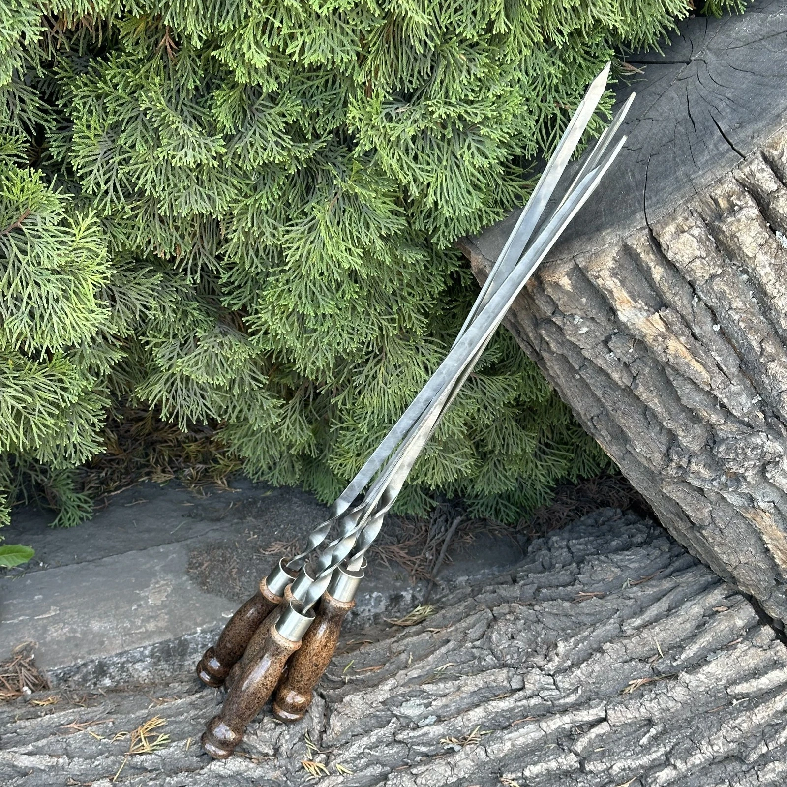 630mm Stainless Steel BBQ Skewers with Natural Wood Handles