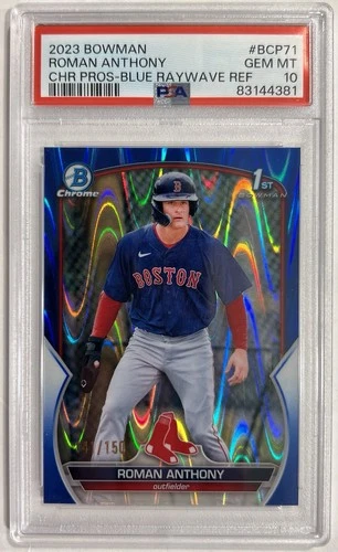 Roman Anthony 2023 Bowman Blue Raywave Refractor Chrome 1st RC /150 PSA 10