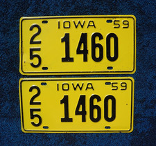 1959 IOWA License Plate Plates PAIR / SET