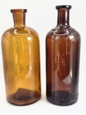 2 Amber Apothecary Bottles