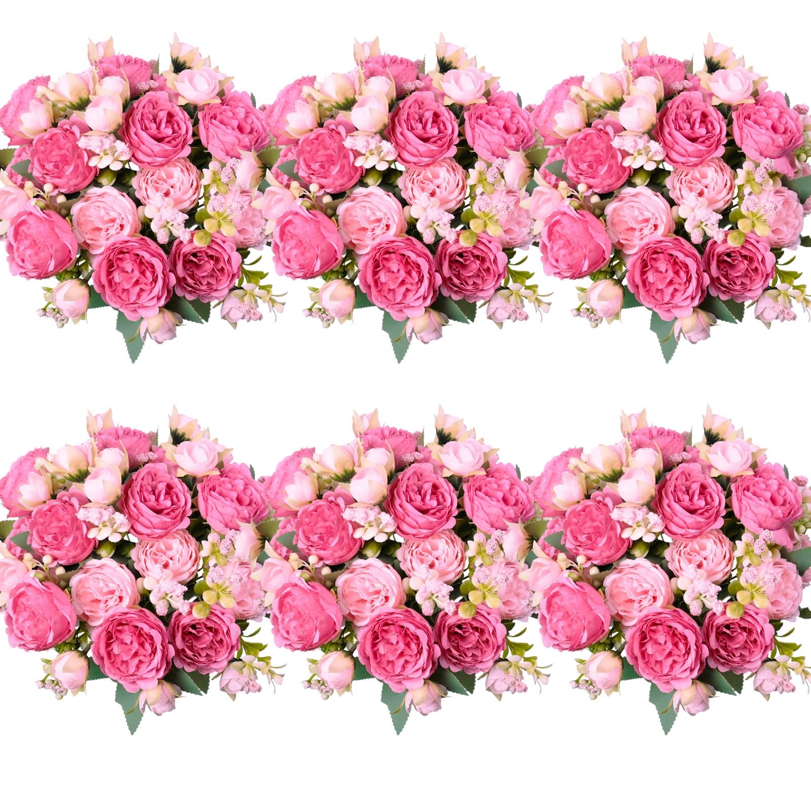 6 Pcs Peonies Artificial Flowers Bulk, Blush Pink Silk Peonies Fake B...
