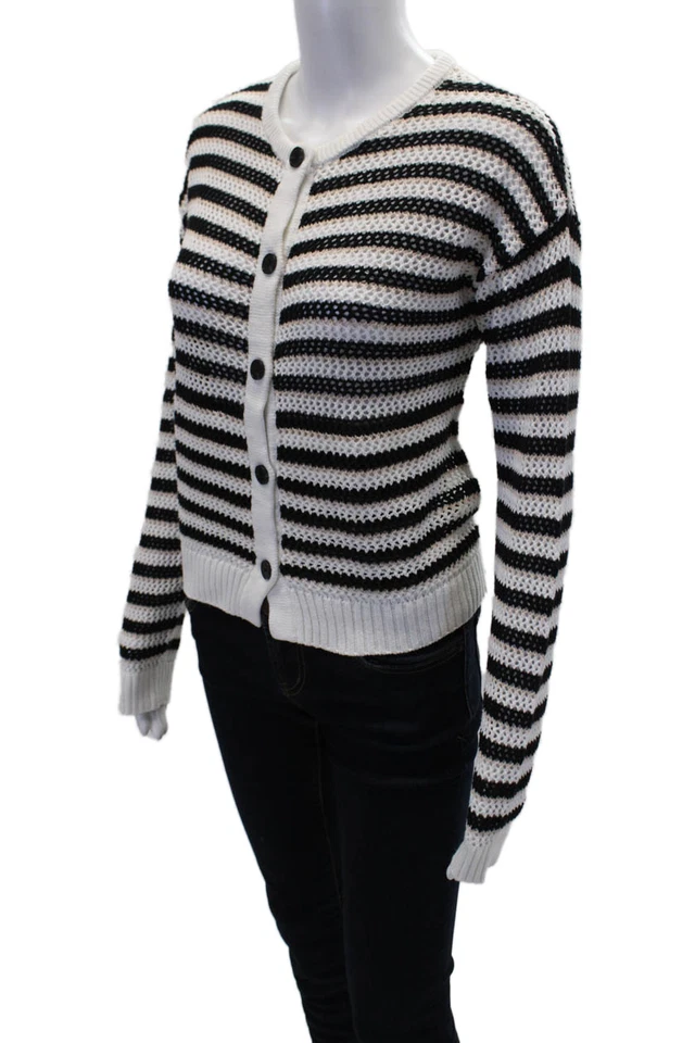 Cárdigan suéter a rayas de algodón tejido abierto Monrow para mujer negro talla múltiple XS Foto 2 de 4