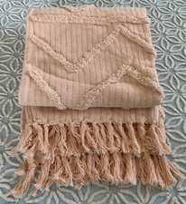 Peach Pink Chenille Cozy Fringe Throw Blanket Boho 50 x 60