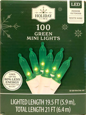 Holiday Time 100 Green LED Mini Lights On White Wire Indoor/Outdoor