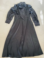 Shein Black Long Tie Neck Dress Cuff Long Sleeve Side Zip Sz 6 NEW