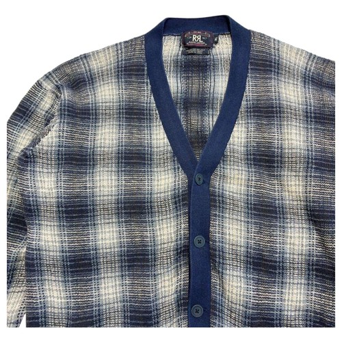 RRL, RRL Ralph Lauren Ombre Check Cotton Linen Cardigan Navy XL Vintage F/S