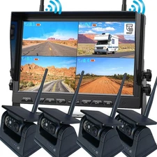 Magnetic Solar Powered Wireless Backup Camera 10.1" 1080P DVR Monitor RV Truck