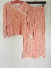 Garnet Hill Organic Cotton 2-piece Asian Wrap Pajama Set Long Sleeve SZ XS-NWOT