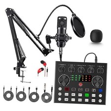 Podcast Equipment Bundle, BM-800 Mic Kit with Live Sound Card, Podcast V8S