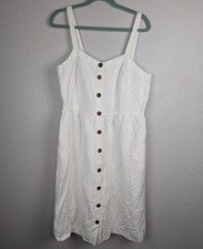 LOFT Dress Womens 12 Linen Blend Button Front Sleeveless Pockets Summer Mb