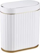 Space-Saving 2 Gallon White Trash Bin with Motion Sensor & Gold Accents