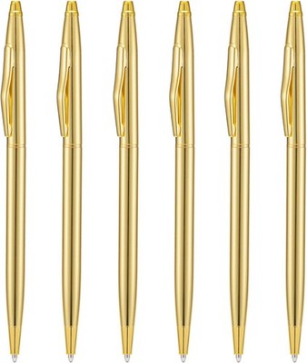 6 Pieces Golden Slim Metal Ballpoint Pen, 1Mm Medium Point Black Ink Smooth Writ