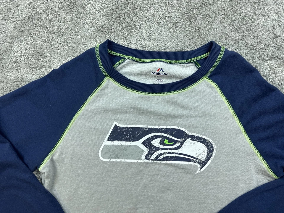 Camisa Seattle Seahawks juvenil média futebol americano NFL majestoso manga longa gola redonda - Imagem 3 de 4