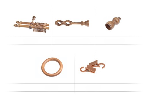 TRADAITIONAL WOODEN CURTAIN POLE SET WITH BRACKETS RINGS & FINIALS DOUBLE 28mm - Picture 6 of 15