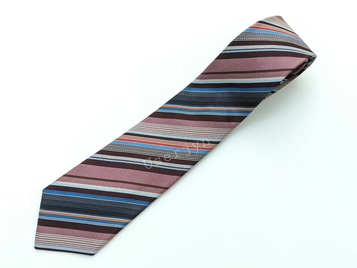 Cravate Paul Smith MAINLINE - Motif Rayures Multicolores Sur Fond Damson - Soie 100%, Made In Italy