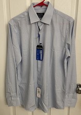 Nautica Slim Fit Performance Super Shirt Men M 15-15.5 32/33 Blue Windowpane NEW