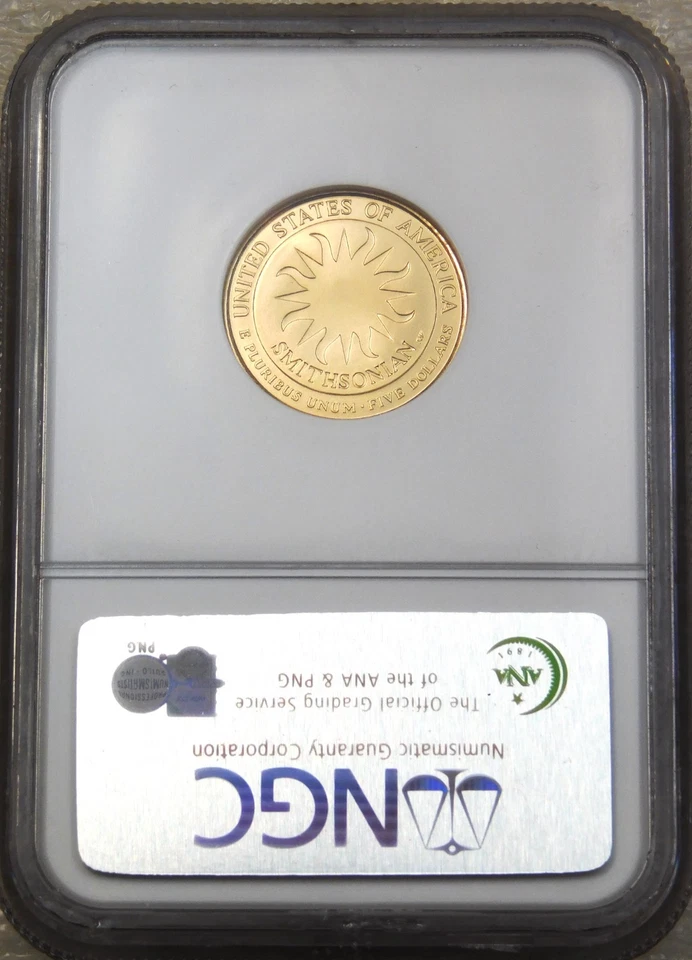 1996 W $5 Gold Smithsonian NGC MS70 almost 1/4 oz Gold Rare Small Mintage #K365 - Image 3 of 4