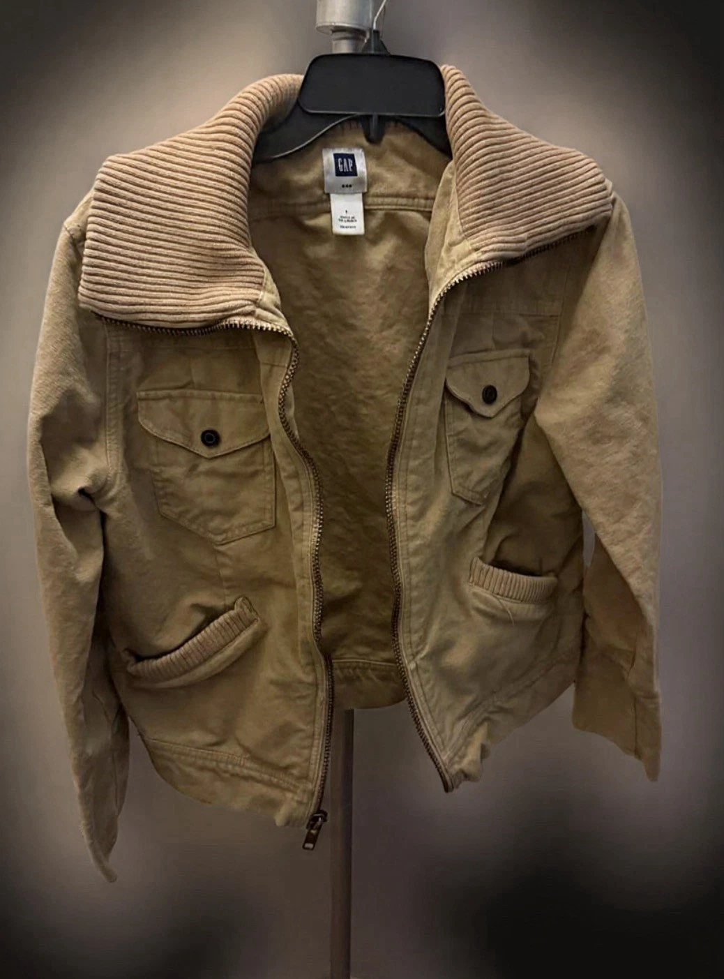 Gap Unisex Beige Ribbed Collar Zip Button Jacket Buttoned Pockets Size L
Opens in a new window or ta