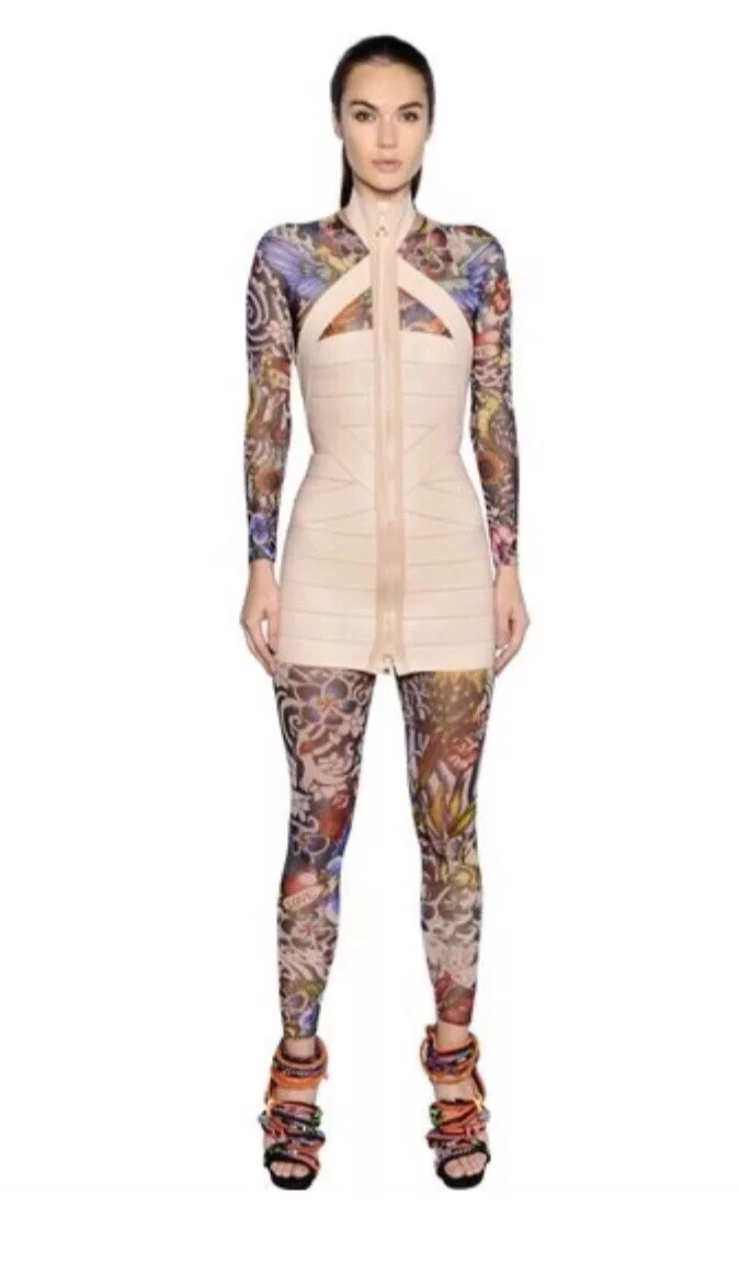 Mini abito da passerella Dsquared2 in pelle nuda UK10