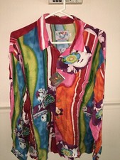 NEW MENS JAMS WORLD BLUE YELLOW PINK RAYON HAWAIIAN ISLAND ALOHA SHIRT SIZE L 42