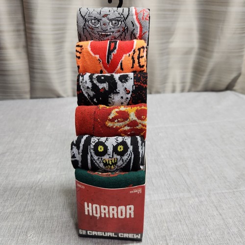 Horror Movie Themed Casual Crew Socks 6-Pack Fits Shoe Size 8-12 Xrcist Jason IT