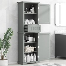 Tall Bathroom Cabinet, Freestanding, w/ Drawer and Door, Adjustable Shelf, Gray