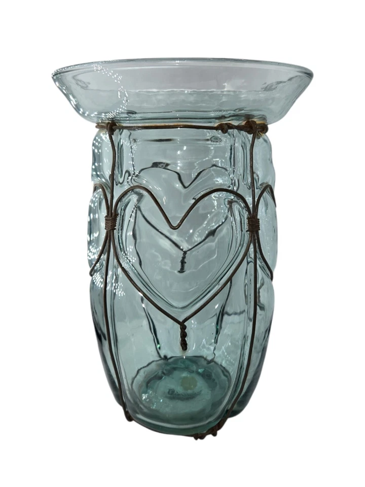 Glass Vase with Heart Wire Design Decorative Flower Vase Home Decor 10" - Image 2 of 4