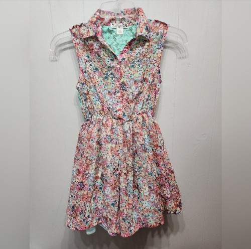 Knitworks Dress Size 8 Floral Sleeveless Multicolor Button Front Lacr Back B751