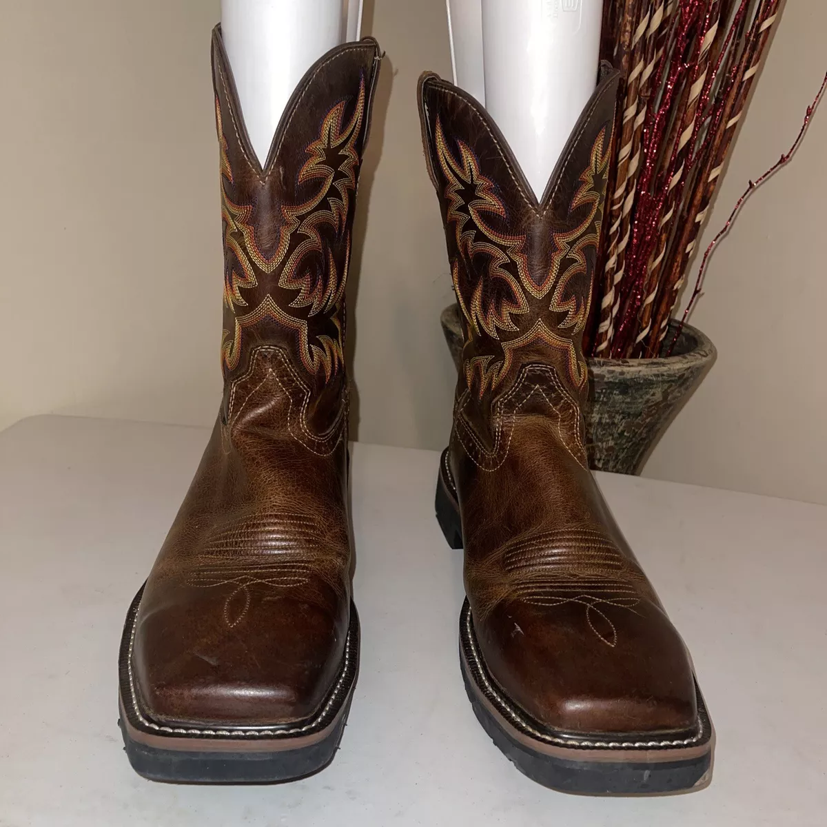 Justin Work Steel Toe Boots Brown Leather Square Toe Size 12D WK 4682
