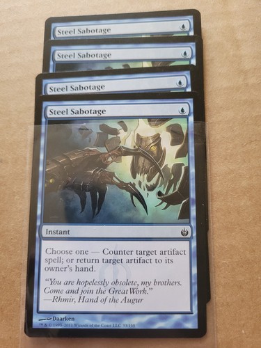 4x Steel Sabotage Mirrodin Besieged Magic MTG #33 Blue Common LP Playset x4
