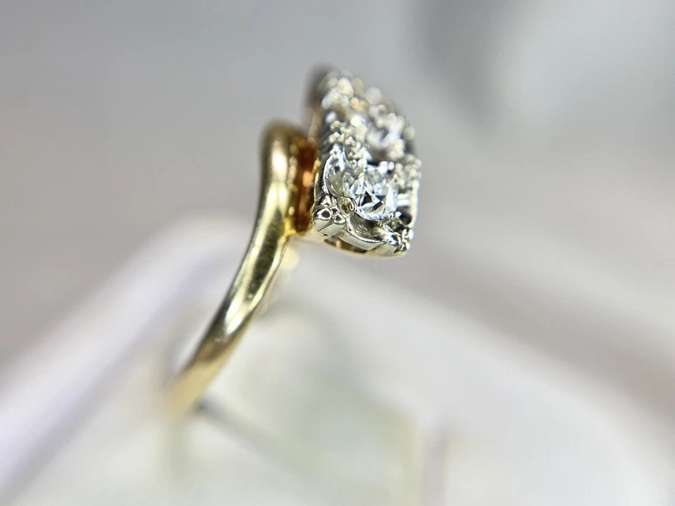 Art Deco 14k Yellow Gold Old European Round Diamond Three Stone Engagement Ring - Image 4 of 4
