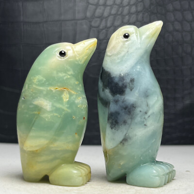 2PCNatural Crystal Mineral Specimen.Amazon Stone. Hand-carved penguin.Gift.LA