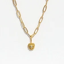 Dainty Waterproof Paperclip Chain Necklace w/ Heart Eye Charm Non-tarnish Gold