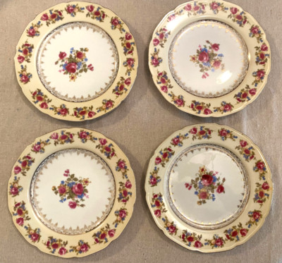 Gold Castle Pink Roses 7.5  Bread n Butter Plates Japan Set Of 4 Occupied Japan