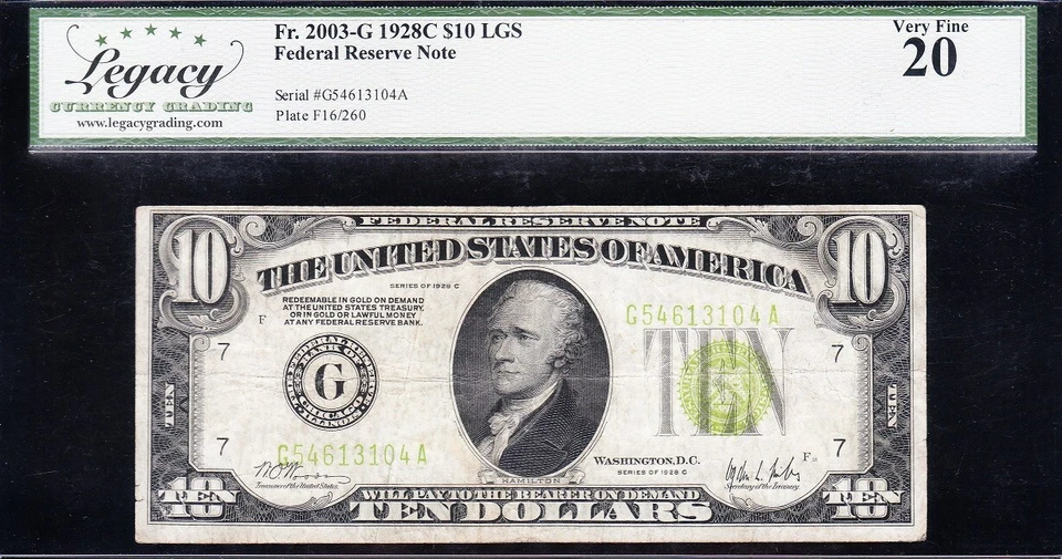 VERY NICE *SCARCE* Bold & Crisp VF 1928 C $10 Chicago FRN! LCG 20! 13104A - Image 2 of 3