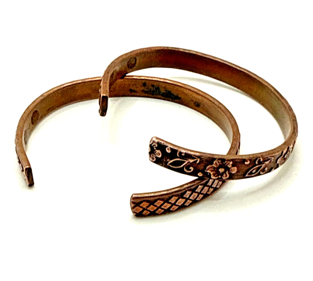 Solid Copper Cuff Bracelets Diamond and Floral Em… - image 5