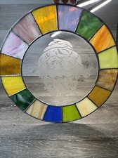 Round Stained Glass Window Hanging Panel 12  Santa Suncatcher