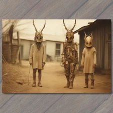 Art Print Metal Mask Children Town Life Weird Creepy Vibe Cult Strange Unusual
