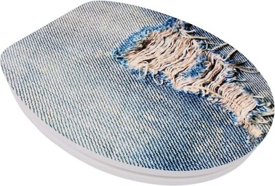 WC-Sitz Jeans Holzkern Toilettensitz Bad Klodeckel WC-Brille mit Absenkautomatik