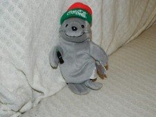 Vintage 1998 Coca-Cola Collectible Seal in Ski Cap Bean Bag Plush with Tags 0114