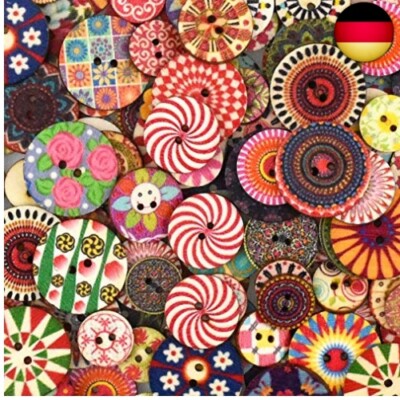 Chstarina 100 Stück Bunte Knöpfe Retro Harz Holzknöpfe Gemischte Rund Pu