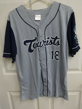 2018 MiLB Asheville Tourists SGA Button Front Baseball Jersey Men L Blue & Gray