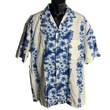 Vintage 90s Two Palms Hawaiian Camp Shirt 2XL White Floral Buttons Chest Pocket