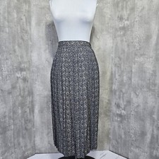 Vintage 80s 90s Navy Blue Cream Rose Floral Accordion Pleated Midi Skirt Garden