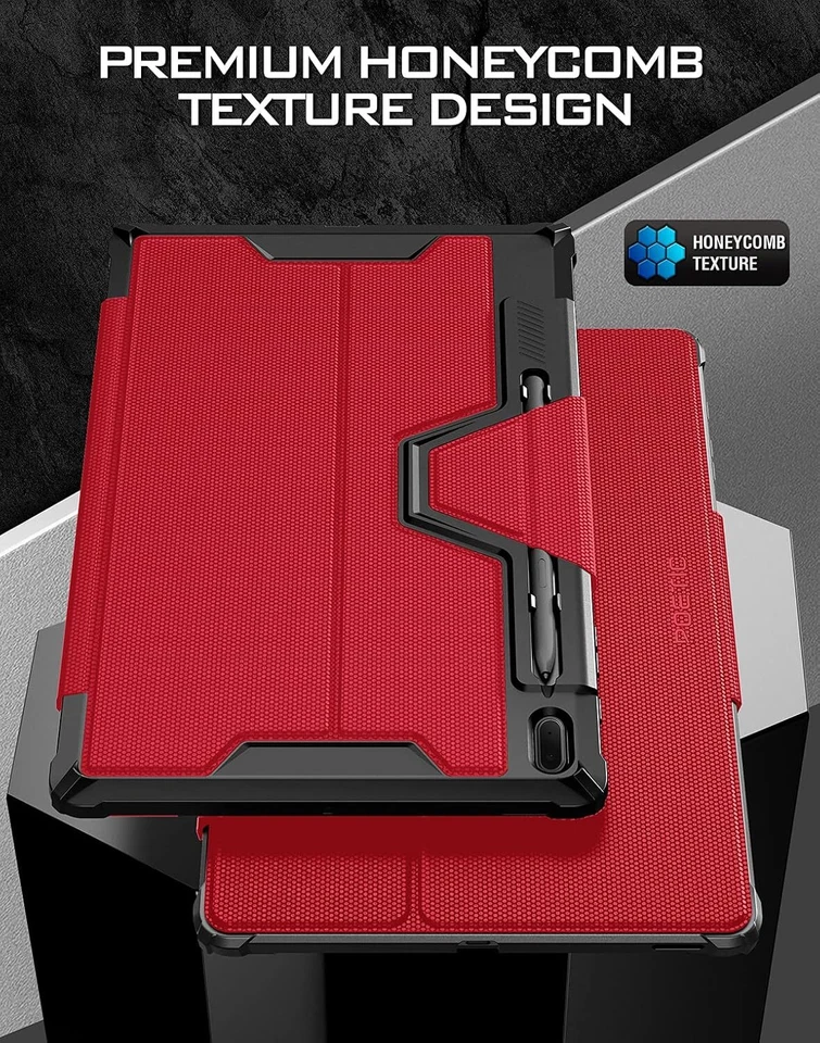 For Samsung Galaxy Tab S7 FE Case Poetic Smart Cover With S Pen Holder Red - Image 3 of 4