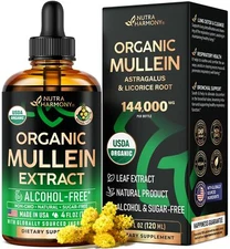 USDA Organic Mullein Drops for Lungs - Mullein Leaf & Licorice Extract Supple...