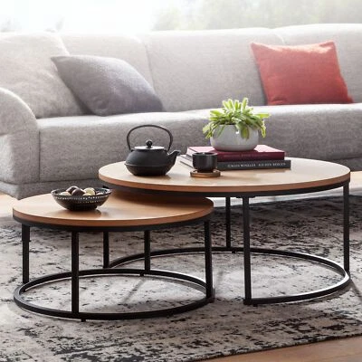 Tavolino da salotto FineBuy set 2 tavolini da divano rovere legno metallo set tavolo rotondo