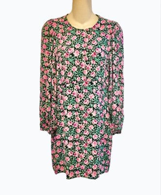 Zara Black Pink Floral Puff Long Sleeve Mini Bodycon High Waist Dress  Medium | eBay
