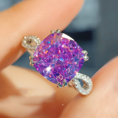 New 10mm ice Flower Cut Purple Kunzite Gemstone Charm Silver Women Girl Rings