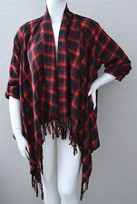 Win Win Apparel Plaid Draped Open Cardigan Jacket Red Plus XL - New!